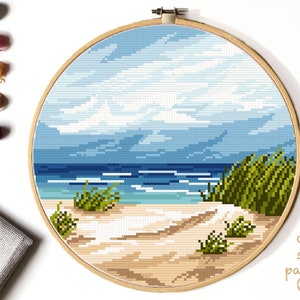 Padrão de ponto cruz moderno da natureza, paisagem, mar, praia, aquarela, ponto cruz fácil, bordado, DOWNLOAD INSTANTÂNEO PDF