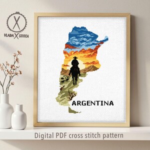 Modern kruissteekpatroon Argentinië, land, natuur, gemakkelijk getelde kruissteekkaart, oceaankust, landschap, instant download pdf