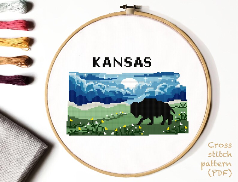 Kansas State Modern Cross Stitch Pattern Nature Counted Cross Etsy