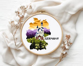 Germany Castle Cross Stitch Pattern, Landscape Easy Count Chart (PDF Pattern)