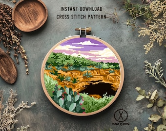 Carlsbad caverns national park Modern Cross Stitch Pattern, landscape,  instant PDF