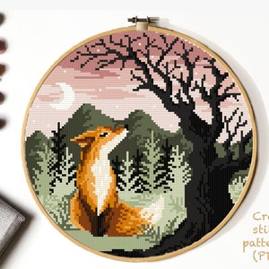 Modern kruissteekpatroon Fox, eenvoudig telpatroon, kruissteek dieren, natuur, hoepelkunst, pdf direct te downloaden