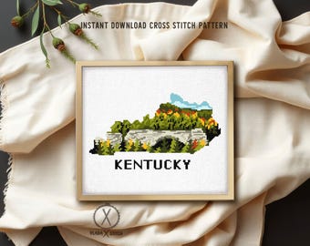 Kentucky State Cross Stitch Pattern, Daniel Boone National Forest (PDF Pattern)