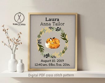 Patrón de punto de cruz personalizado para anuncio de nacimiento, decoración moderna para guardería (patrón digital en PDF)