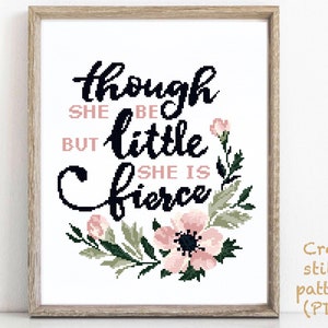 Quote Modern Cross Stitch Pattern, flower wreath counted cross stitch chart, nature,  hoop embroidery, Instant download PDF