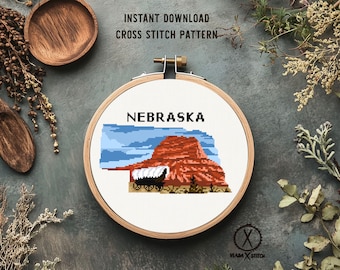 Nebraska, Scotts Bluff Cross Stitch Pattern, Landscape Art (PDF Pattern)