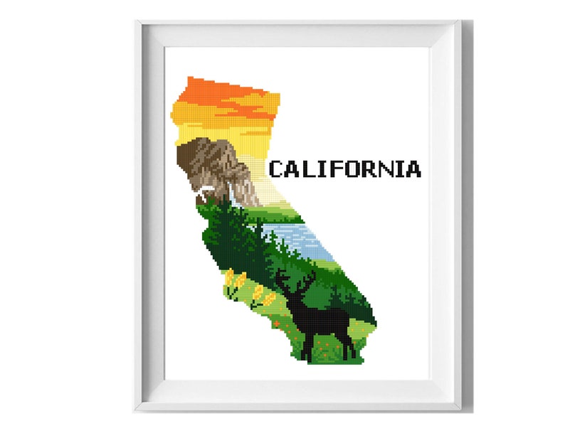 California State Modern Cross Stitch Pattern Yosemite Etsy