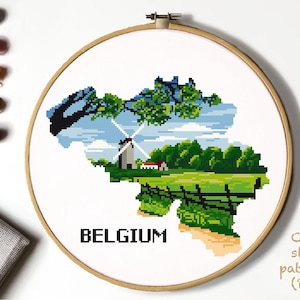 Patrón de punto de cruz moderno de Bélgica, país de punto de cruz, descarga instantánea en PDF