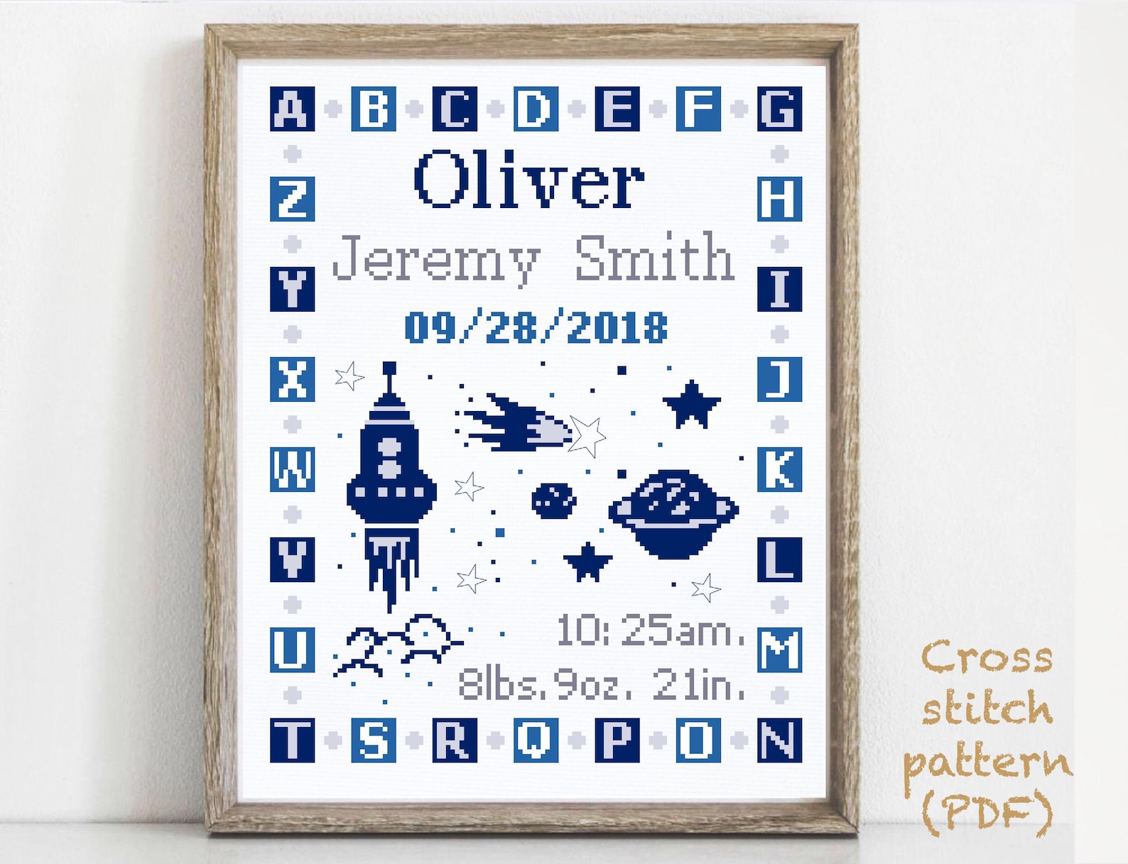 Baby Birth Announcement Modern Cross Stitch Pattern Boy Etsy