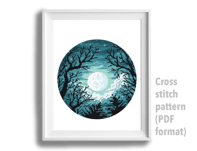 Night Sky Modern Cross Stitch Pattern Moon Counted Cross | Etsy