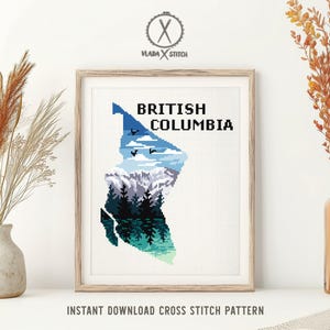 British Columbia Landscape Cross Stitch Pattern, Canada Nature Embroidery (PDF Pattern)