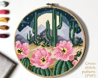Towering Palm Trees Cross-Stitch Kit For Beginners - Pre-Printed 11CT Fabric, 16x20 Inch Sunset Design
