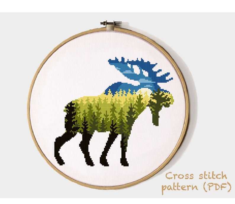 Bear Buffalo Moose Modern Cross Stitch Pattern Easy Counted Etsy
