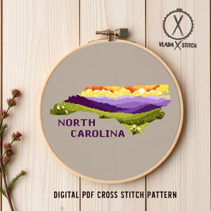 North Carolina Cross Stitch Pattern, Smoky Mountains Landscape (Instant PDF)