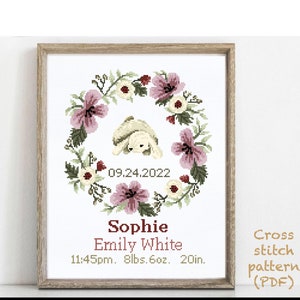 Patrón de punto de cruz moderno para anuncio de nacimiento, bebé, personalizado, decoración de guardería para niño y niña, contado, gráfico, regalo DIY, PDF digital