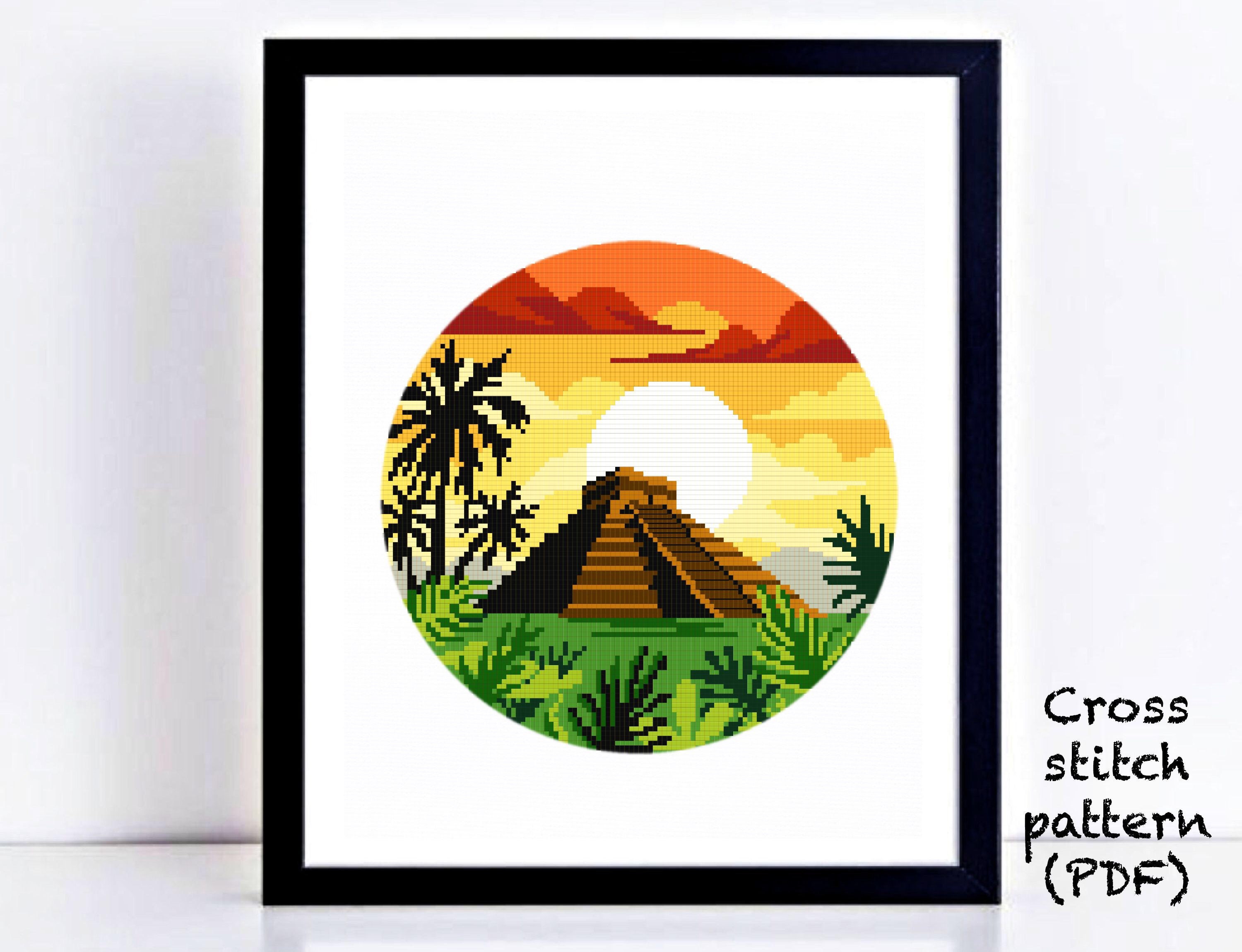 Mexico Modern Cross Stitch Pattern Chichen Itza Counted Cross | Etsy