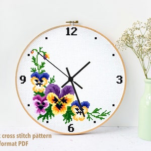 Clock Modern cross stitch pattern, cross stitch pattern flowers, nature, instant download pdf