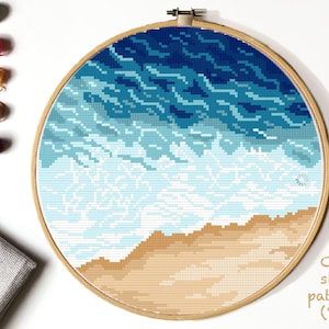 Modern nature cross stitch pattern, landscape, sea, beach, watercolor, ocean cross stitch,  embroidery,  INSTANT DOWNLOAD PDF