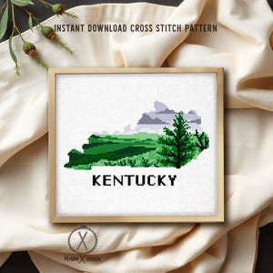 Patrón de punto de cruz moderno del estado de Kentucky, naturaleza, Parque Histórico Nacional Cumberland Gap, montañas, PDF instantáneo