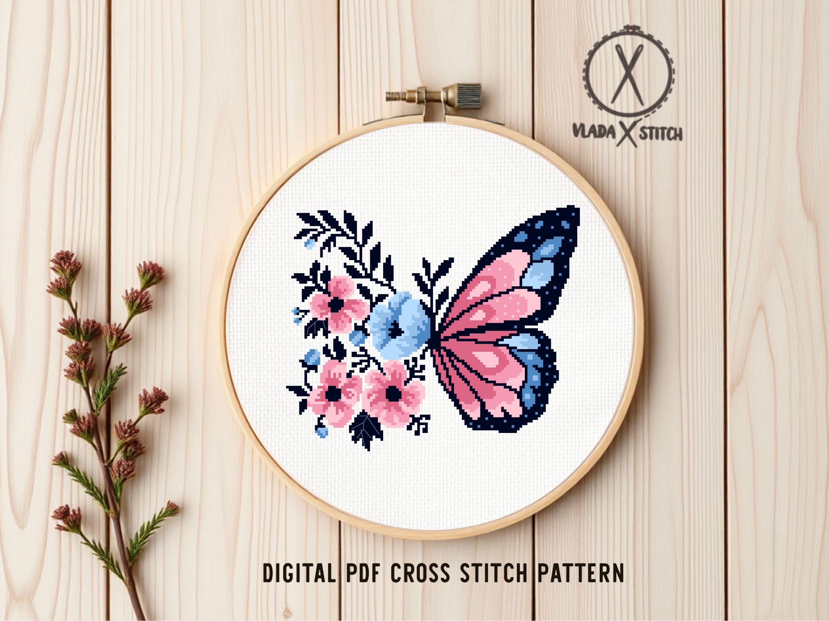 蝶の花の刺繍デザイン、簡単モダンなクロスステッチ、DIYホーム