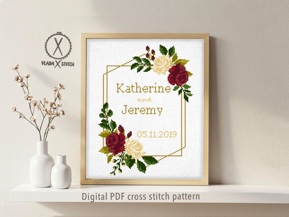 Wedding cross stitch pattern, personalized counted chart, love, anniversary, wedding gift DIY, digital PDF
