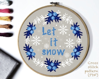 Let it show Christmas Wreath Modern Cross Stitch Pattern, easy cross stitch , flowers , nature cross stitch, Instant download PDF