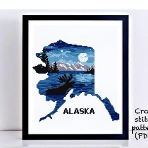 Alaska State Modern Cross Stitch Pattern, Nature Counted Cross Stitch ...