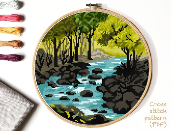 Landscape Modern Cross Stitch Pattern Nature Counted Cross Etsy