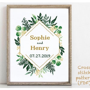 Wedding modern cross stitch pattern, personalized counted cross stitch chart, love, anniversary, wedding gift DIY, digital PDF