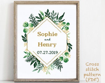 Wedding modern cross stitch pattern, personalized counted cross stitch chart, love, anniversary, wedding gift DIY, digital PDF