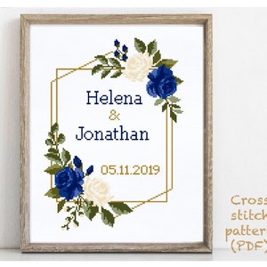 Wedding modern cross stitch pattern, personalized counted cross stitch chart, love, anniversary, wedding gift DIY, digital PDF