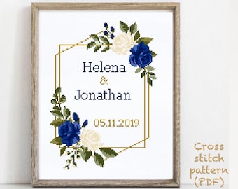 Wedding modern cross stitch pattern, personalized counted cross stitch chart, love, anniversary, wedding gift DIY, digital PDF