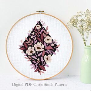 Floral Modern Cross Stitch Pattern, flower counted cross stitch chart, nature,  hoop embroidery, Instant download PDF