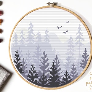 Landschaft, Wald, Wald Kreuzstichmuster, Stickmuster, Stickmuster, Stickerei, Wald, Wald Landschaft, modernes PDF