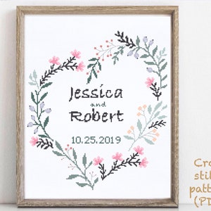 Wedding modern cross stitch pattern, personalized counted cross stitch chart, love, anniversary, wedding gift DIY, digital PDF