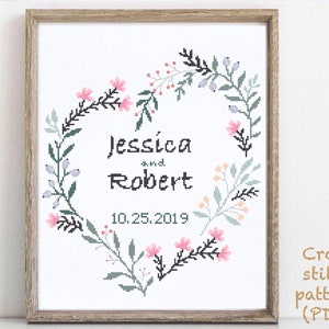 Patrón de punto de cruz moderno para bodas, gráfico de punto de cruz personalizado, amor, aniversario, regalo de boda DIY, PDF digital