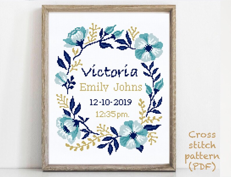 Baby birth announcement modern cross stitch pattern boy girl Etsy