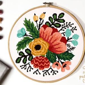 Floral Modern Cross Stitch Pattern, Flower Easy Counted