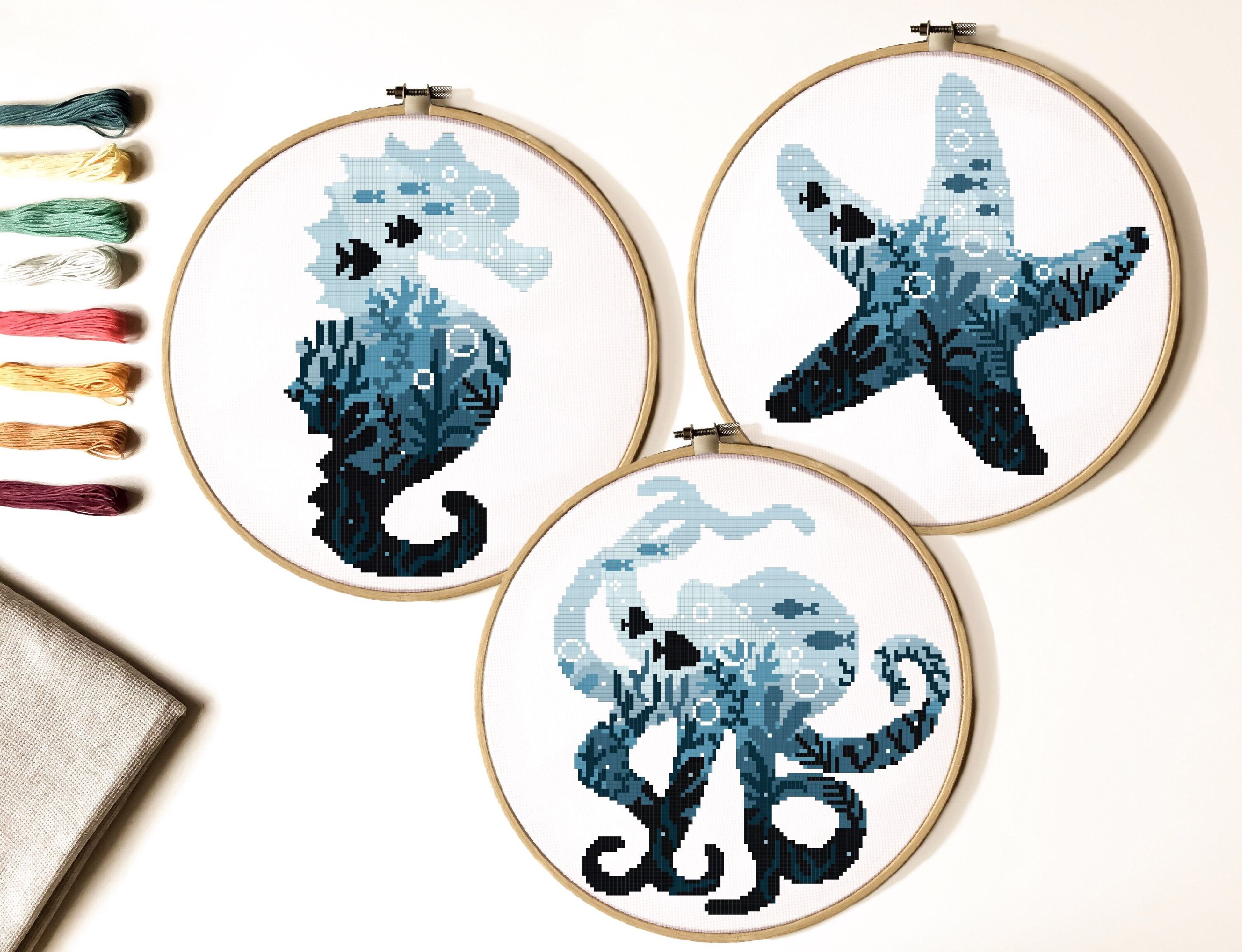 Sea Horse modern Cross Stitch Pattern sea ocean cross - Etsy España