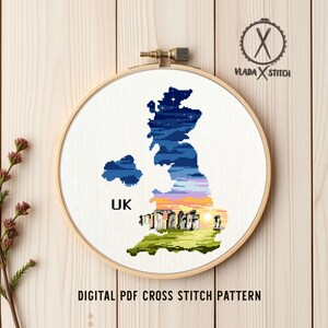 UK Map Cross Stitch Pattern, Stonehenge Landscape, Britain Silhouette (PDF Pattern) image 6