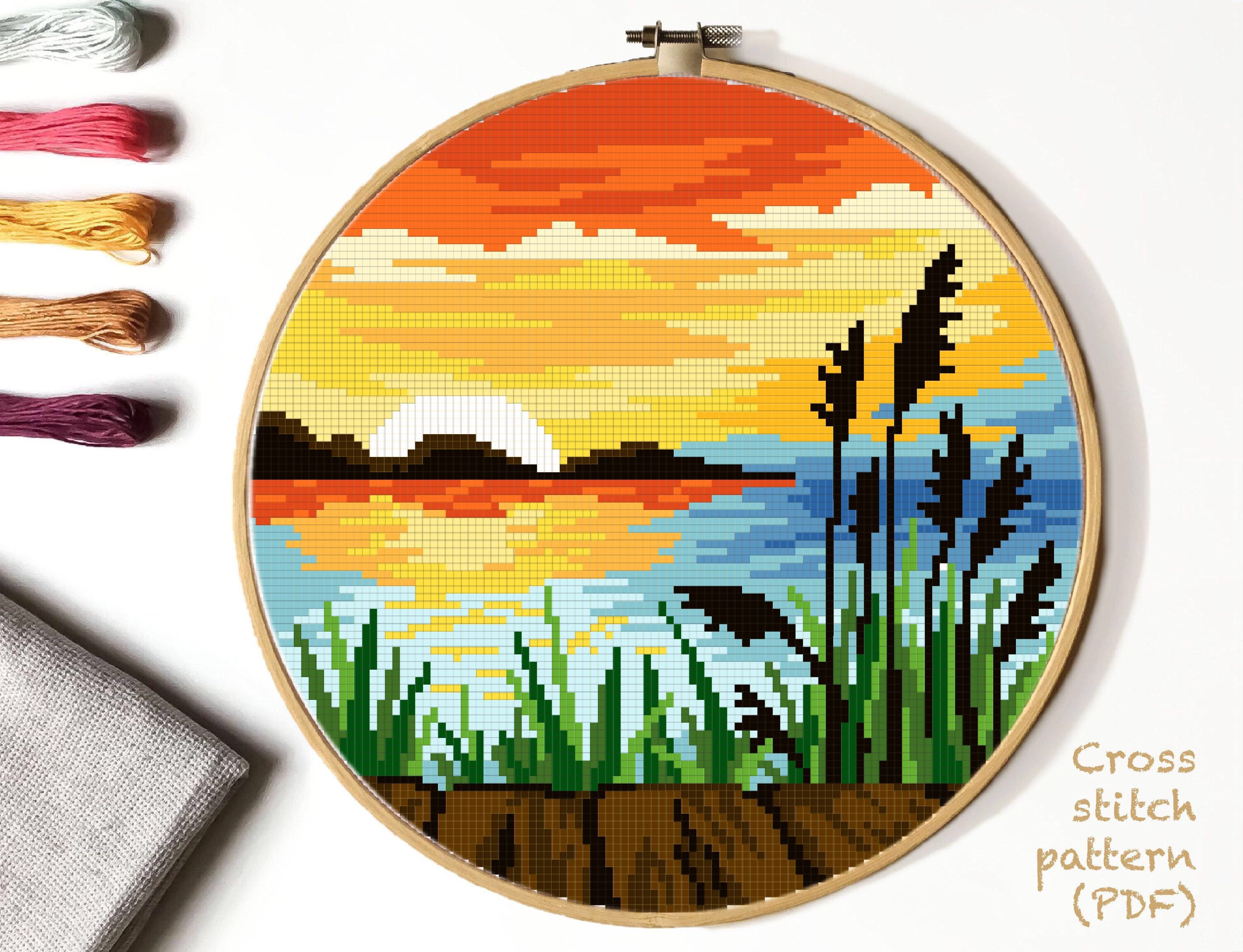 Cross Stitch Chart Pattern Autumn Mountain Sunset Cross Stitch Chart Pattern Autumn Mountain Sunset