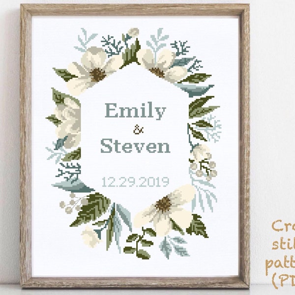 Wedding modern cross stitch pattern, personalized counted cross stitch chart, love, anniversary, wedding gift DIY, digital PDF