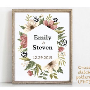 Wedding modern cross stitch pattern, personalized counted cross stitch chart, love, anniversary, wedding gift DIY, digital PDF