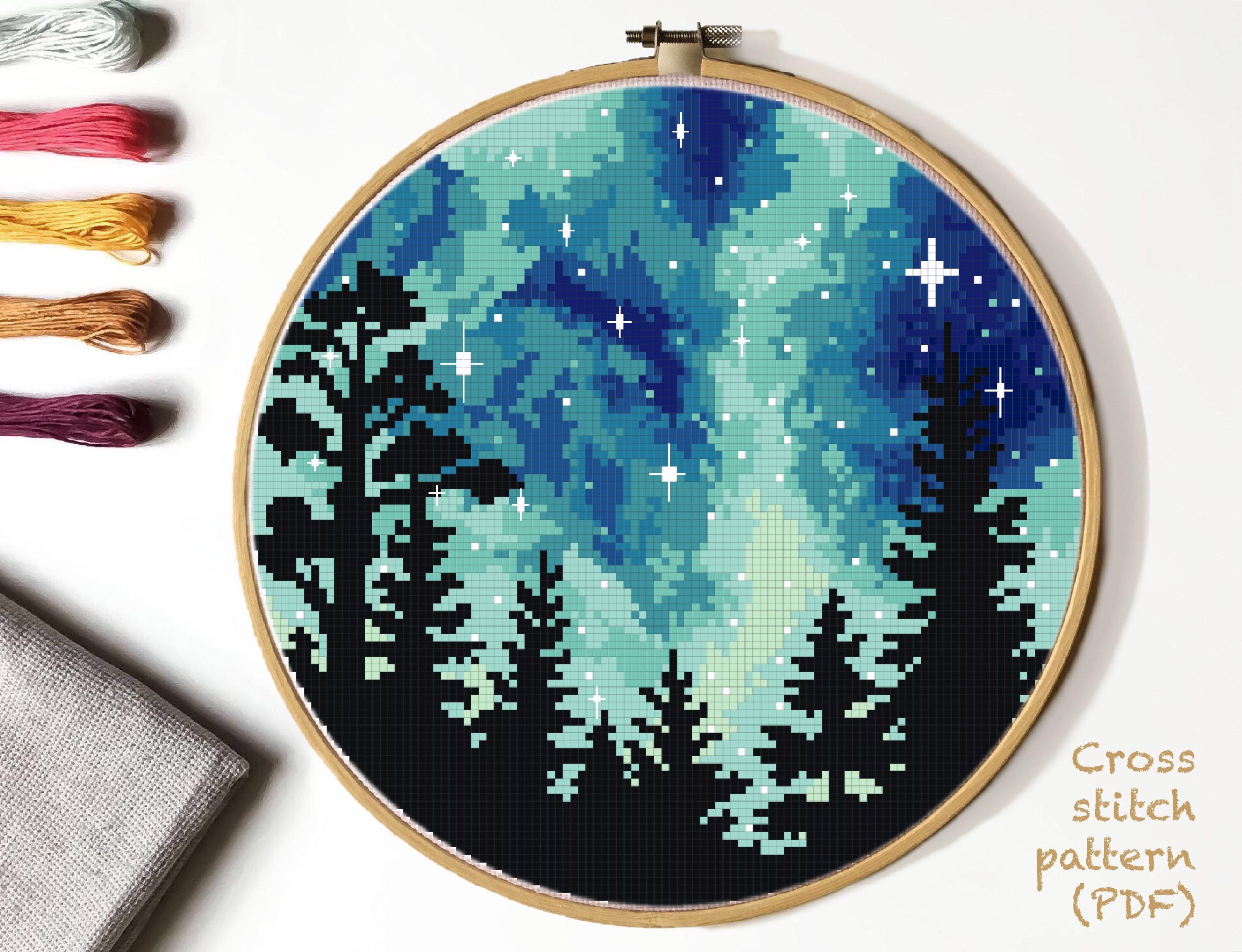 Landscape Modern Cross Stitch Pattern Forest Counted Cross Etsy