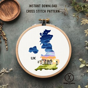 UK Map Cross Stitch Pattern, Stonehenge Landscape, Britain Silhouette (PDF Pattern) image 4