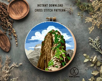 Zion National Park Cross Stitch Pattern, Modern Landscape (PDF Pattern)