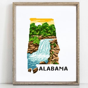 Alabama state Modern Cross Stitch Pattern, Little RiverCanyon National Preserve, nature counted cross stitch chart, embroidery, instant PDF