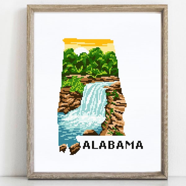 Alabama state Modern Cross Stitch Pattern, Little RiverCanyon National Preserve, nature counted cross stitch chart, embroidery, instant PDF