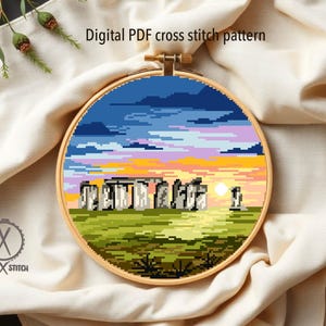 Stonehedge United Kingdom Cross Stitch Pattern, country, nature, easy counted chart, instant download PD image 2