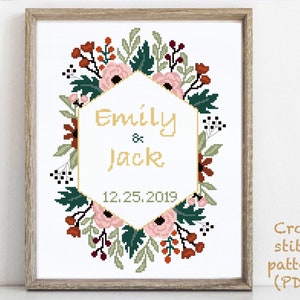 Wedding modern cross stitch pattern, personalized counted cross stitch chart, love, anniversary, wedding gift DIY, digital PDF